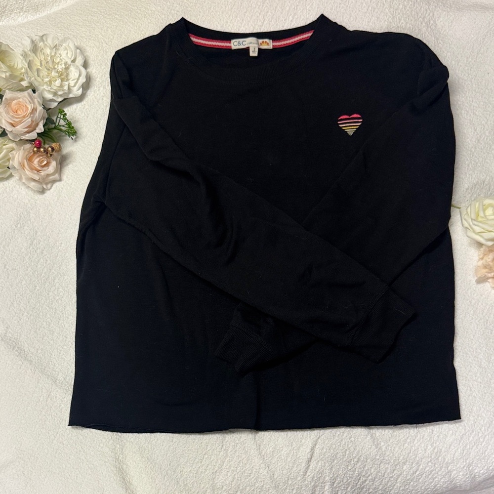 C&C California Black Sweatshirt with Striped Heart